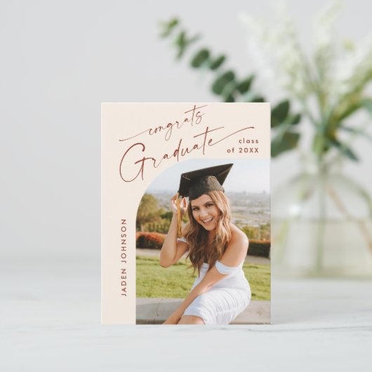 Moderne foto afstuderen partij uitnodiging (Staand voorkant)