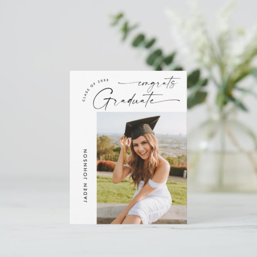Moderne foto afstuderen partij uitnodiging (Staand voorkant)