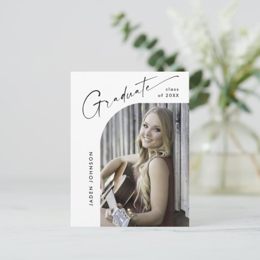 Moderne foto afstuderen partij uitnodiging (Staand voorkant)