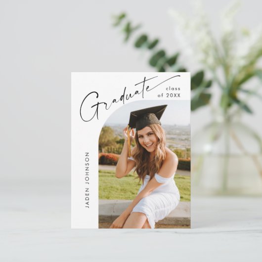 Moderne foto afstuderen partij uitnodiging (Staand voorkant)