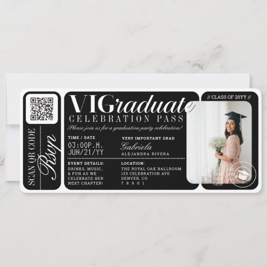 Moderne Foto Afstuderen Party Event Ticket QR Code Kaart (Voorkant)