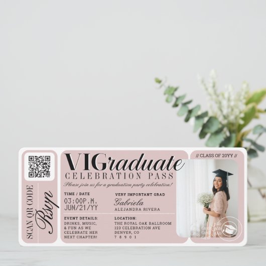 Moderne Foto Afstuderen Party Event Ticket QR Code Kaart (Staand voorkant)