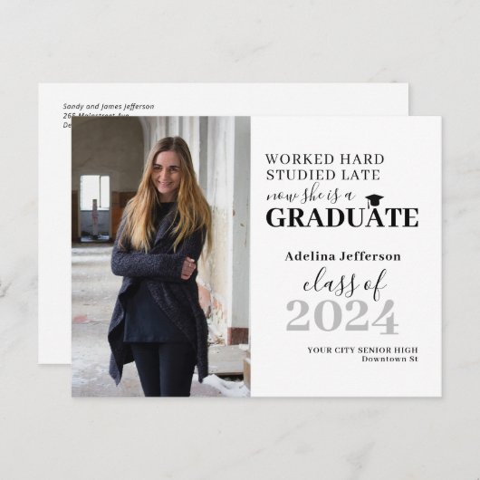 Moderne foto afstuderen typografische afstuderen aankondigingskaart (Voorkant / Achterkant)