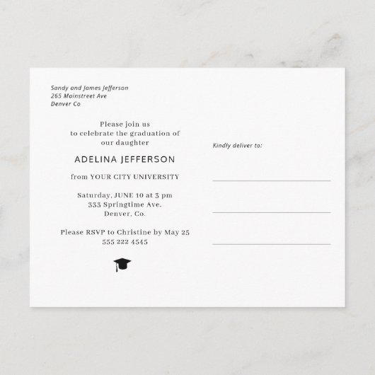 Moderne foto afstuderen typografische afstuderen uitnodiging briefkaart (Achterkant)