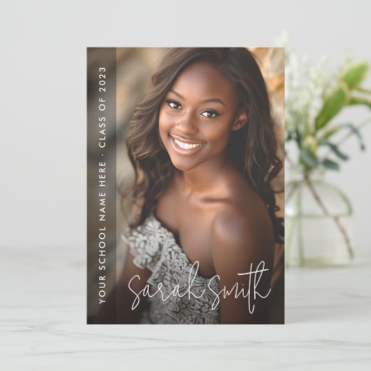 Moderne foto afstuderen zwart aankondiging (Staand voorkant)