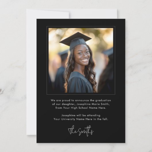 Moderne foto afstuderen zwart aankondiging (Achterkant)