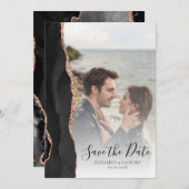 Moderne Foto Agate Black Roos Gold Save the Date (Voorkant / Achterkant)