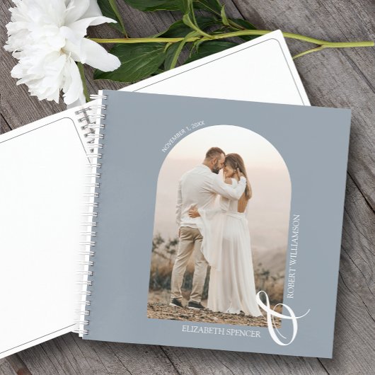 Moderne foto-arch Dusty Blue Wedding Guest Book Notitieboek
