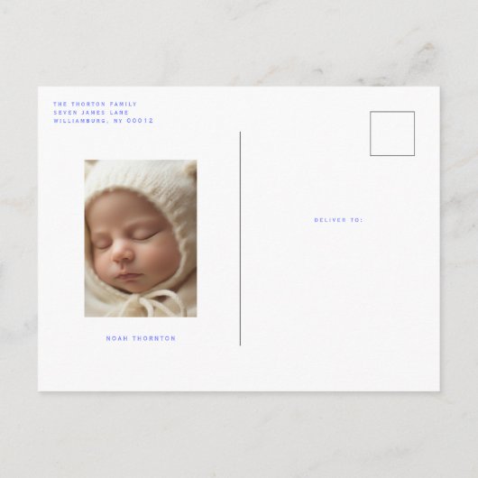 Moderne foto baby geboorte aankondiging briefkaart (Achterkant)