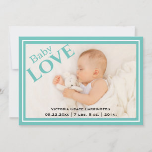 Moderne foto Baby Love Stats Name Birth Aankondiging