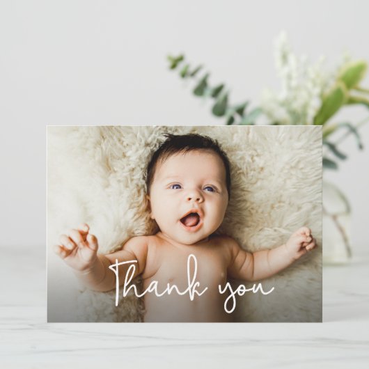 Moderne foto Baby shower Bedankt Geboorte Aankondiging (Staand voorkant)