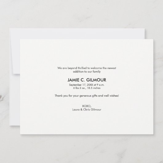 Moderne foto Baby shower Bedankt Geboorte Aankondiging (Achterkant)