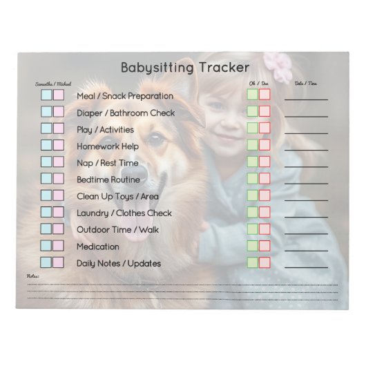 Moderne Foto Babysit Tracker Takenplanner Notitieblok (Voorkant)