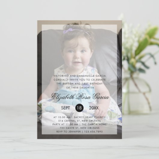 Moderne foto-baptisme en eerste verjaardag kaart (Staand voorkant)