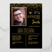 Moderne FOTO Bar Mitzvah | Bat Mitzvah met HEBREEU Folie Uitnodiging (Voorkant)
