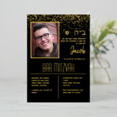 Moderne FOTO Bar Mitzvah | Bat Mitzvah met HEBREEU Folie Uitnodiging (Staand Voorkant)