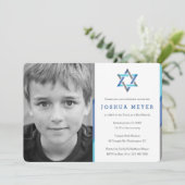 Moderne foto Bar Mitzvah uitnodigingen | Blauw + T (Staand voorkant)
