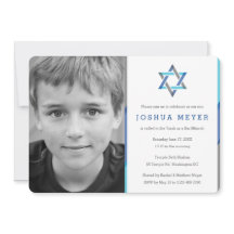 Moderne foto Bar Mitzvah uitnodigingen | Blauw + T