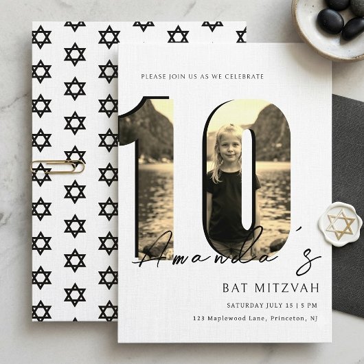 Moderne foto Bat Mitzvah uitnodiging nummer 10