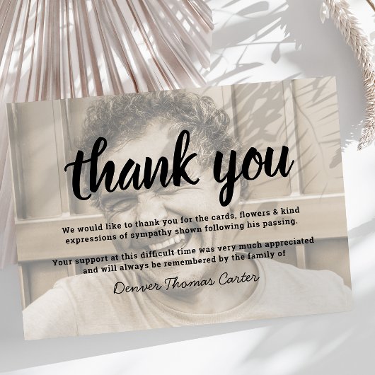 Moderne foto begrafenis dank u sympathie kaart