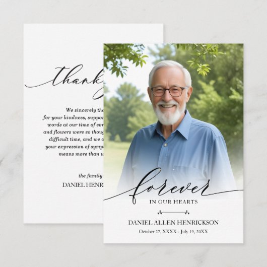 Moderne foto begrafenis herdenking sympathie bedankkaart (Voorkant / Achterkant)