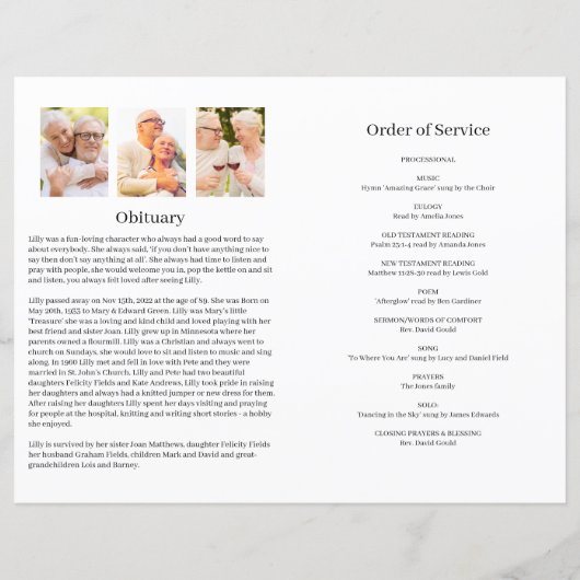 Moderne foto Begrafenisprogramma voor vrouwen (Achterkant)