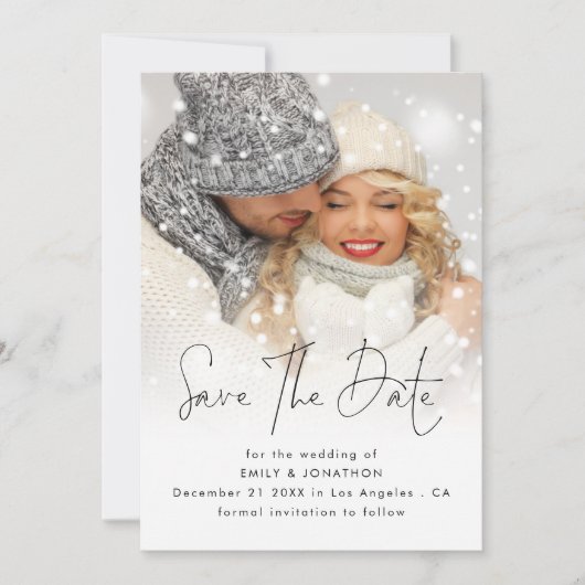 Moderne foto Bekleding QR Code Winter Weddenschap Save The Date (Voorkant)