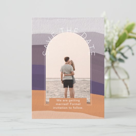 Moderne foto bespaart de Dates Wedding Kaart (Staand voorkant)