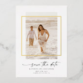 Moderne foto bespaart de datum waarop Real Gold Folie Uitnodiging (Voorkant)