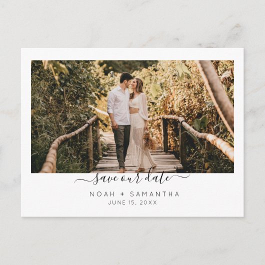 Moderne foto bespaart op datum bruiloft minimalist briefkaart (Voorkant)