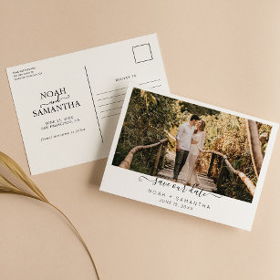 Moderne foto bespaart op datum bruiloft minimalist briefkaart