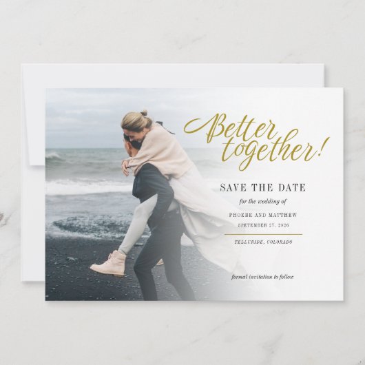 Moderne foto beter samen trouwen save the date (Voorkant)