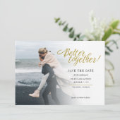 Moderne foto beter samen trouwen save the date (Staand voorkant)