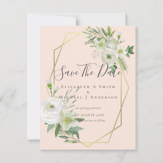 Moderne foto bewaar data witte bloemen groen blad (Voorkant)