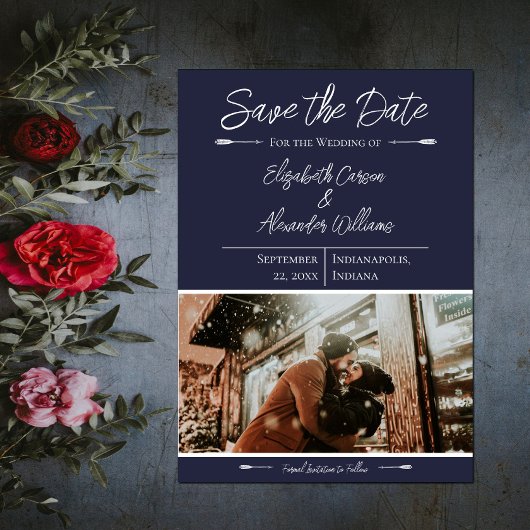 Moderne foto Bewaar de datum | Marine Blauw Save The Date