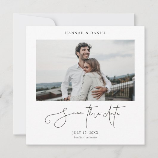 Moderne foto bewaar de datum trouwkaart uitnodigin save the date (Voorkant)