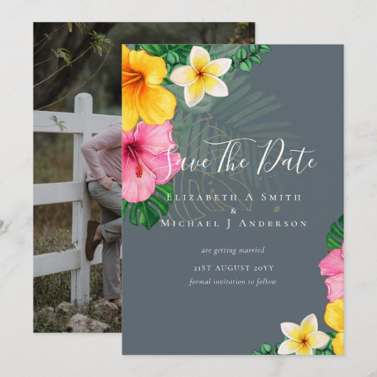 Moderne foto bewaart data TROPICAL FLOWERS Beach (Voorkant / Achterkant)