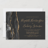Moderne foto Black Gold Agate Dark Wedding Kaart (Voorkant)