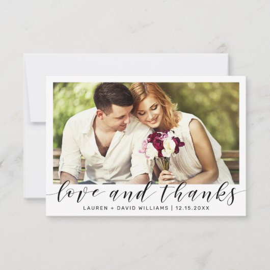 Moderne foto Black Script White Wedding Bedankt (Voorkant)
