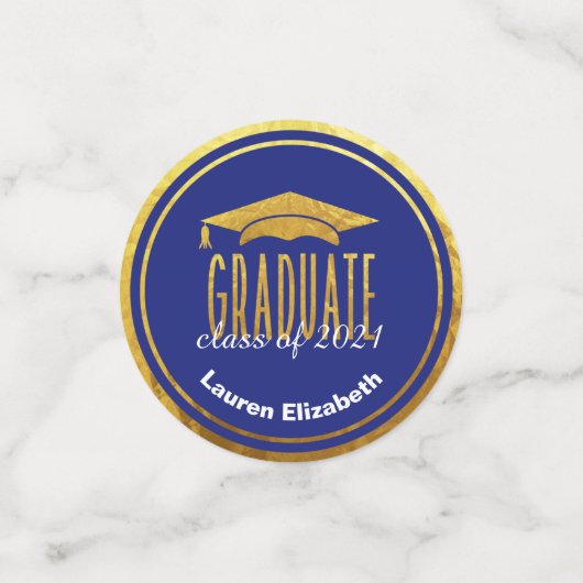 Moderne Foto Blauw Goud Afstuderen Tafel Confetti (Kleine voorkant)