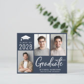 Moderne foto Blauw Graduation Party uitnodiging (Staand voorkant)