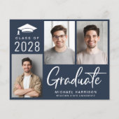 Moderne foto Blauw Graduation Party uitnodiging (Voorkant)