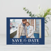Moderne Foto Blauw of Kies Kleur Save The Date (Staand voorkant)