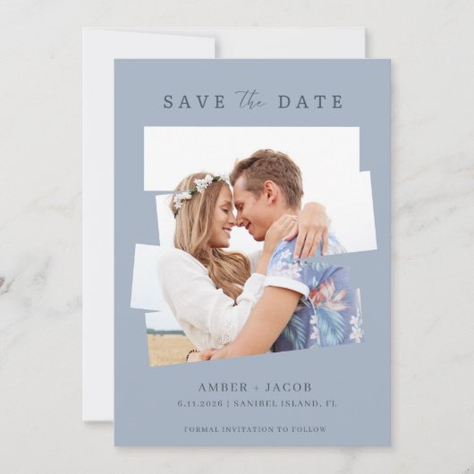 Moderne foto Blauwe Bruiloft Save The Date (Voorkant)