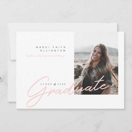 Moderne foto blauwe roze Afstuderen Aankondiging (Voorkant)