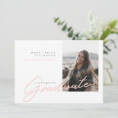 Moderne foto blauwe roze Afstuderen Aankondiging (Staand voorkant)