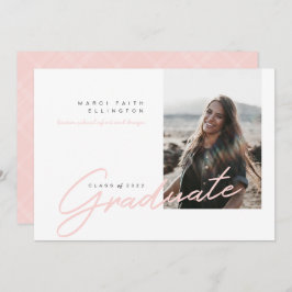 Moderne foto blauwe roze Afstuderen Aankondiging
