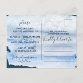 Moderne foto Blauwe Waterverf Wassen Save the Date Aankondigingskaart (Achterkant)