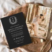 Moderne foto bloem Crest Monogram Trouwformeele Kaart