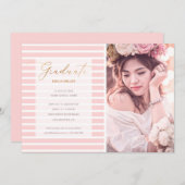 Moderne foto Blush Pink Stripes Afstuderen Kaart (Voorkant / Achterkant)